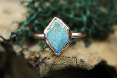 Solid 14k Gold Turquoise & Raw Diamond Wedding Set-Rings-The Fox And Stone