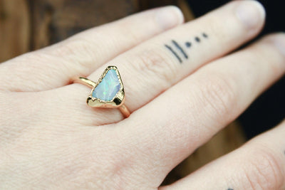 Natural Australian Opal Engagement Ring in Vermeil Yellow Gold