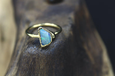 Natural Australian Opal Engagement Ring in Vermeil Yellow Gold