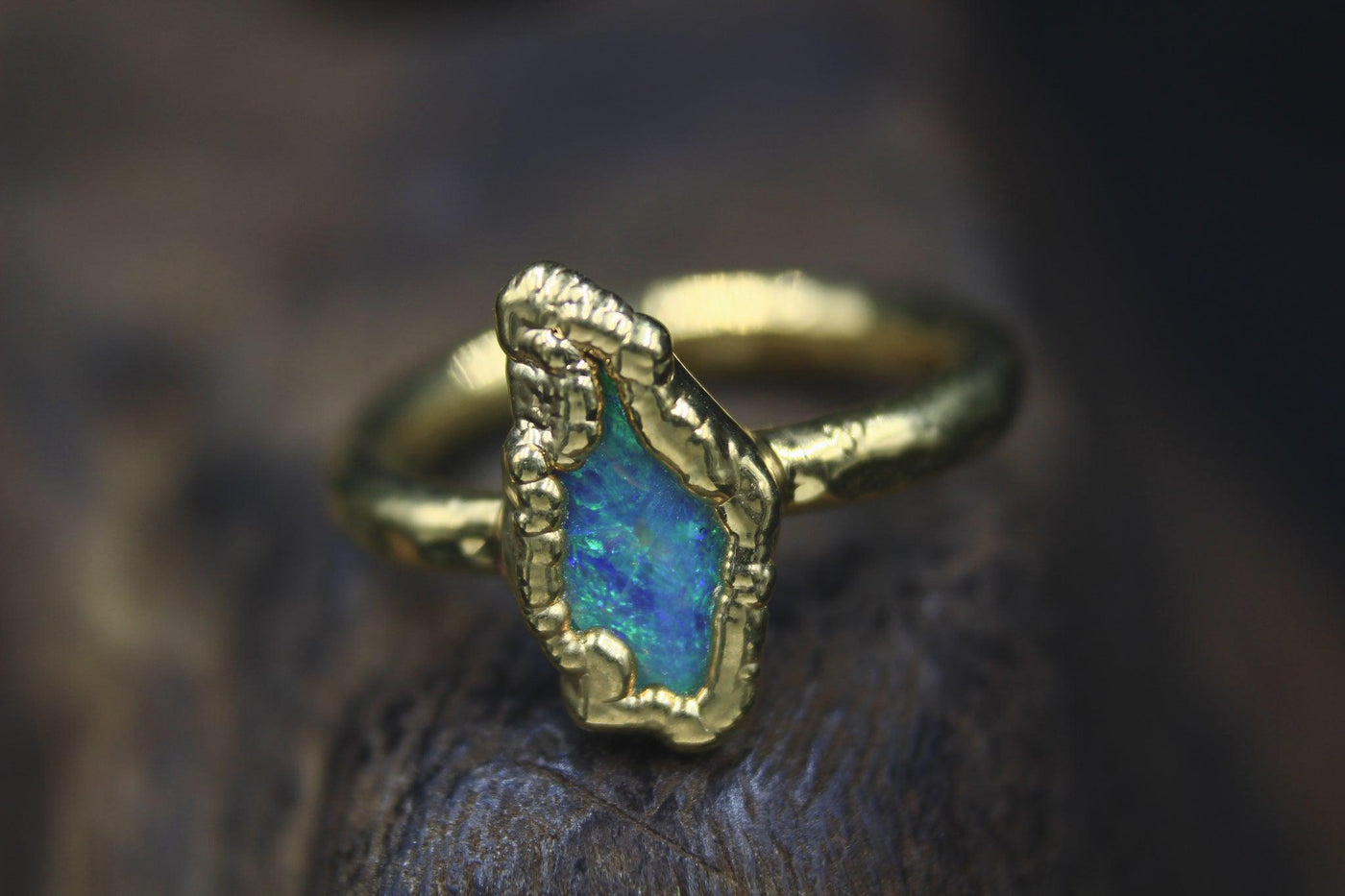 Australian Opal Engagment ring by fox&stone raw gemstone engagement ring wedding jewelry