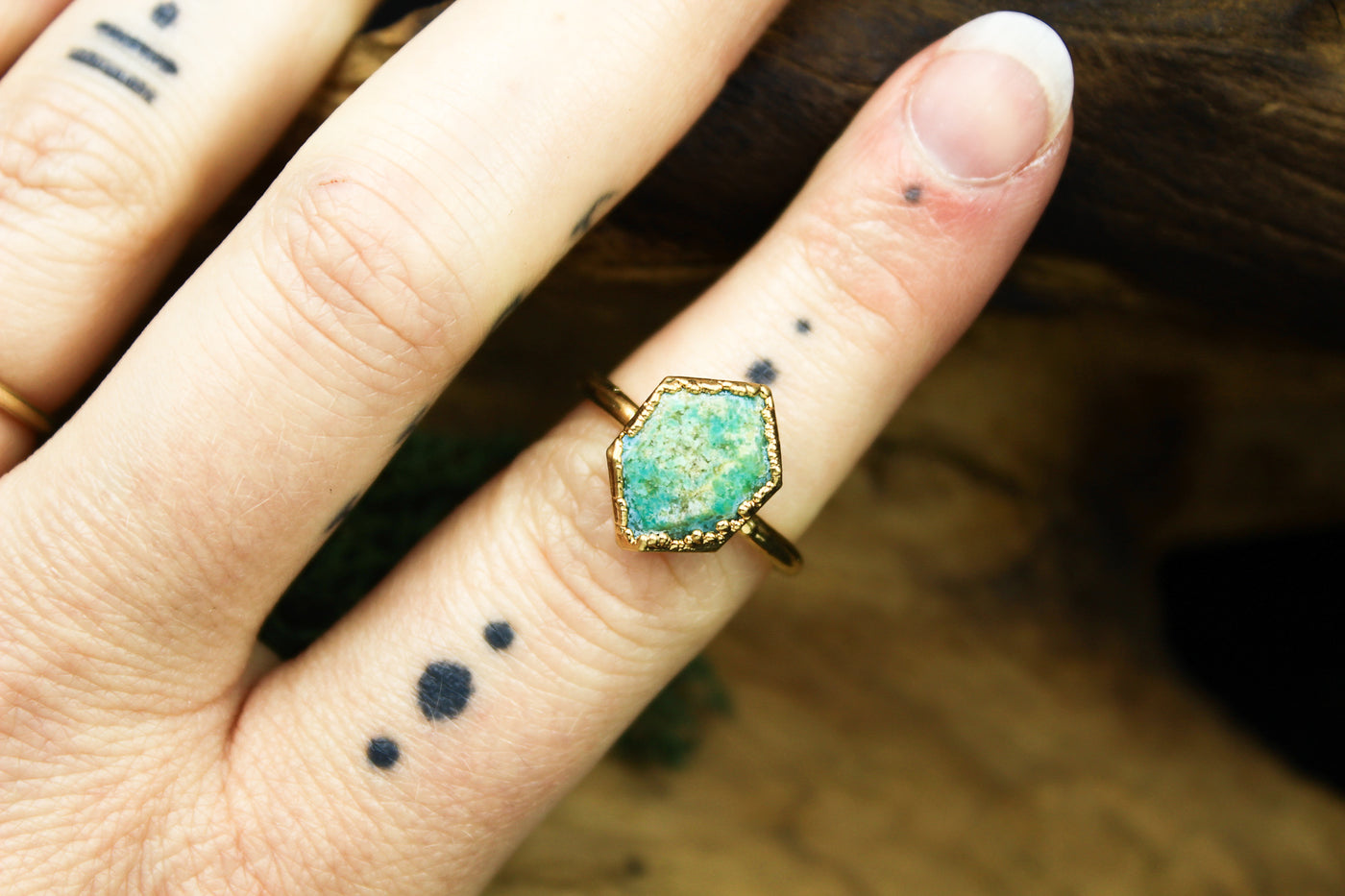 Turquoise Solitaire Ring in Vermeil Yellow Gold