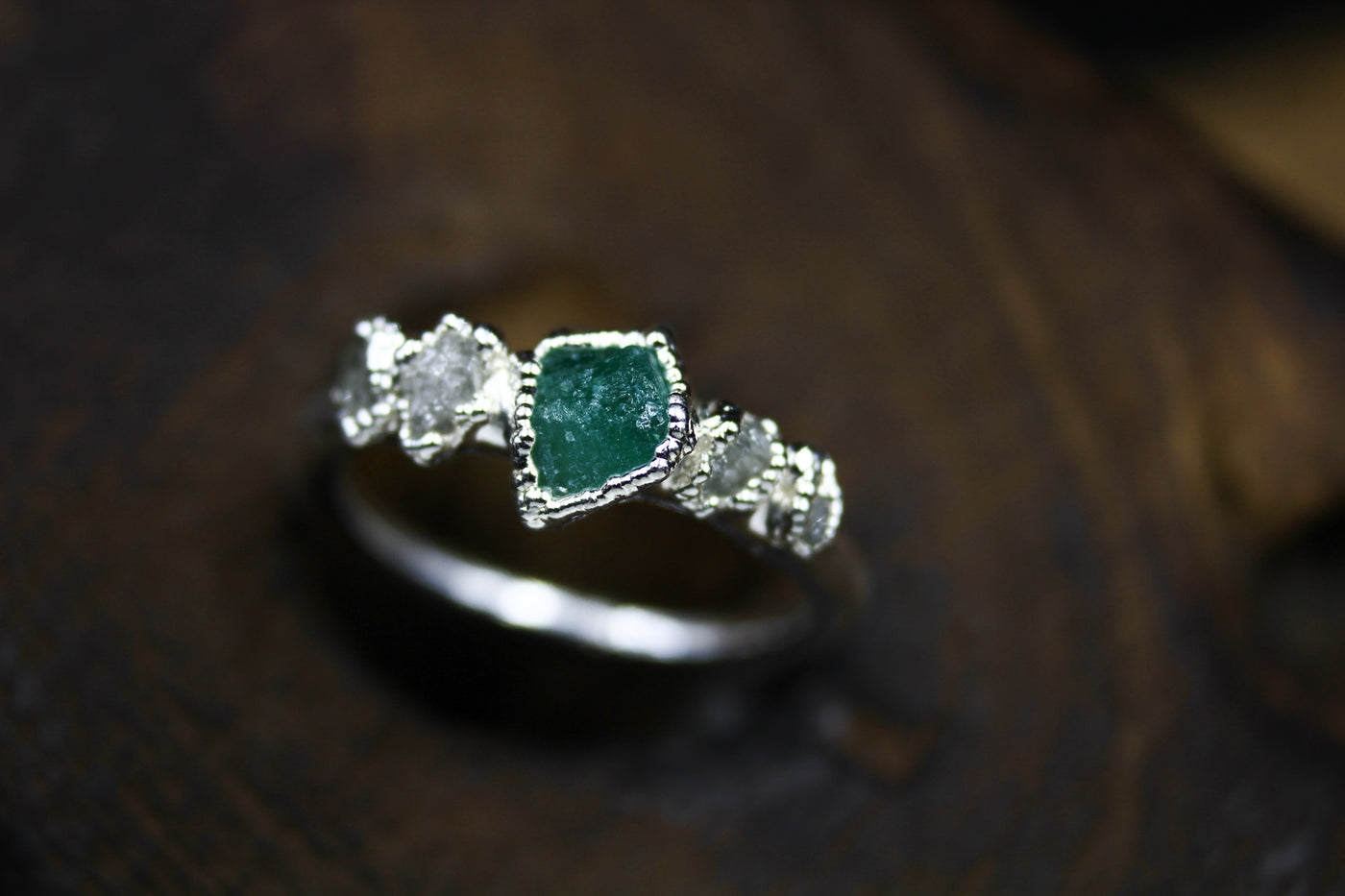 Emerald Sea Engagement Ring in Fine Silver