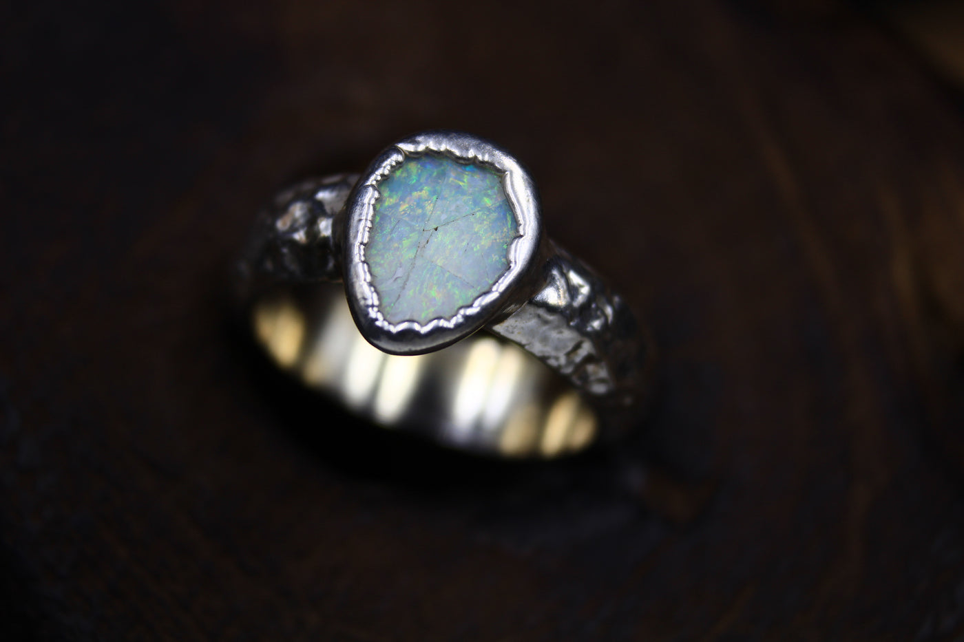Australian Crystal Opal Engagement Ring in Fine Silver