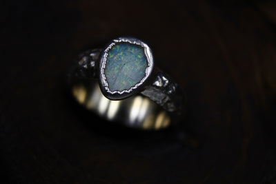 Australian Crystal Opal Engagement Ring in Fine Silver
