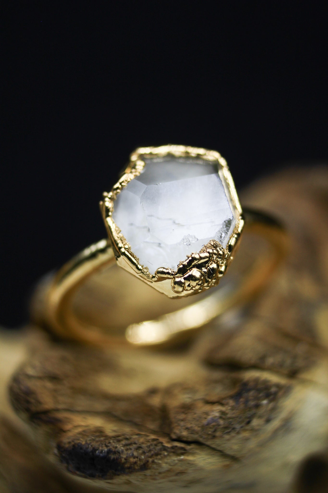 herkimer diamond engagement ring yellow gold