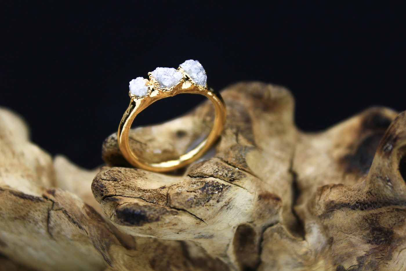 Tri-Stone Diamond Ring in Yellow Gold