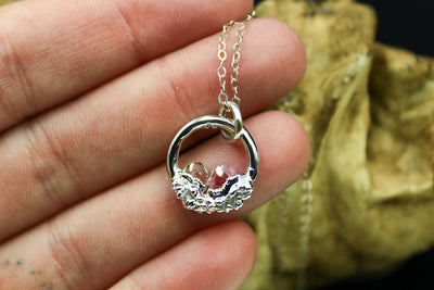 Pink tourmaline diamond necklace in silver indie crystal necklace