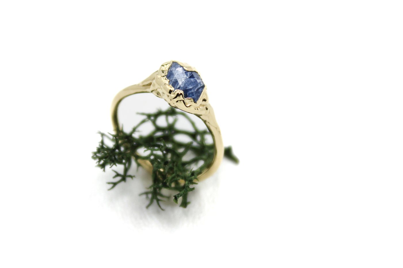 blue sapphire hexagon sapphire in yellow gold alternative bridal engagement ring fox and stone