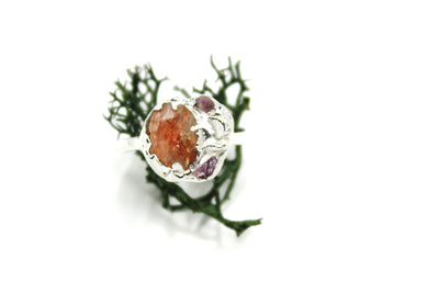 orange umba pink sapphire alternative engagement ring raw crystal alternative bridal fox and stone