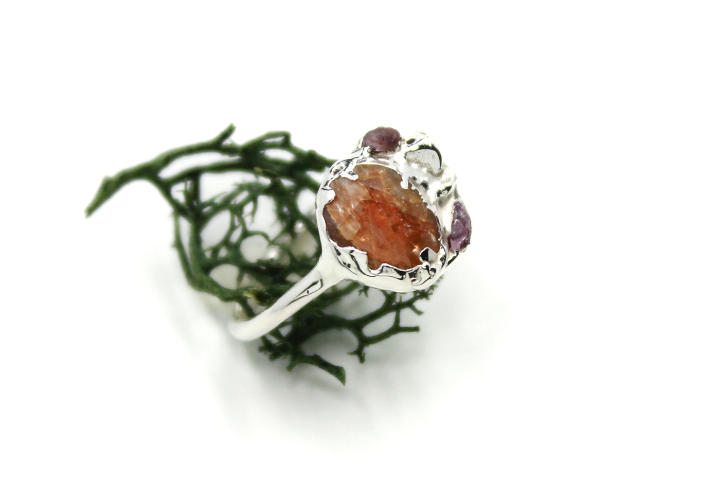 orange umba pink sapphire alternative engagement ring raw crystal alternative bridal fox and stone