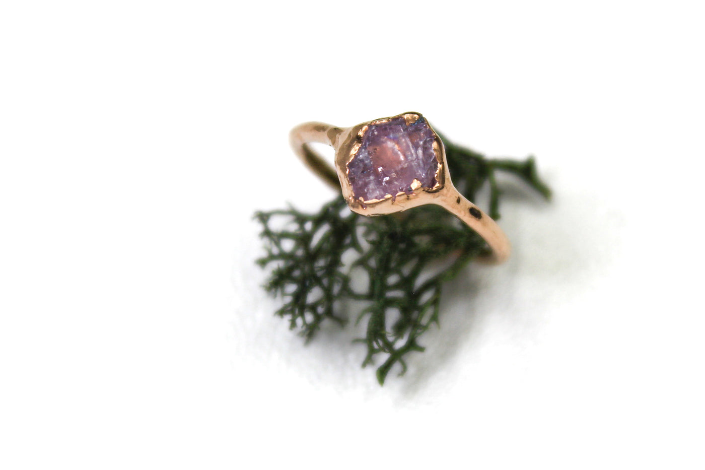 Rosey Sapphire in rose gold alternative raw crystal engagement ring fox and stone