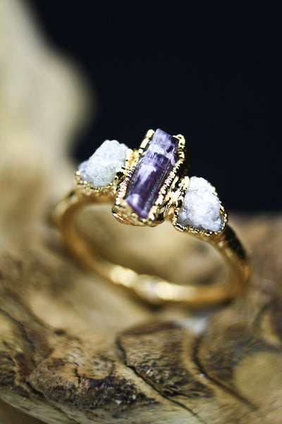 Tri-Stone Tourmaline & Diamond Ring